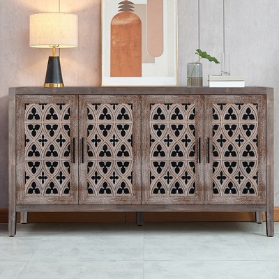 Sideboard Buffet Cabinet, Tv Cabinet With Upper, Middle And Lower Gears Adjustment Central Panel, Kitchen Pantry Storage Cabinet