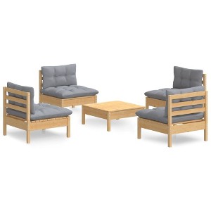 vidaXL 5 Piece Patio Lounge Set with Gray Cushions Pinewood - Brown and Gray - 1 of 4