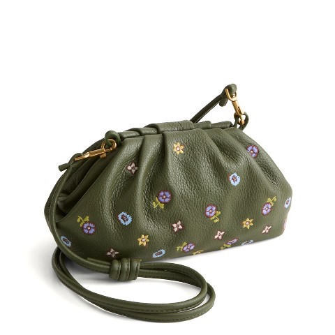 Vera Bradley Women's Leather Small Taber Crossbody Bag Meadow Bouquet Bronze Green