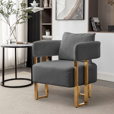 CAVINAS Upholstered Teddy Armchair Sofa Modern Design Accent Sofa with Metal Foot for Living Room