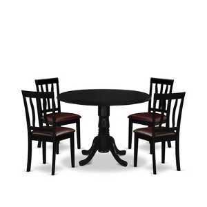 HomeStock 5-Piece Round Black Finish Solid Wood Top Dining table with 4 Chairs - 1 of 4