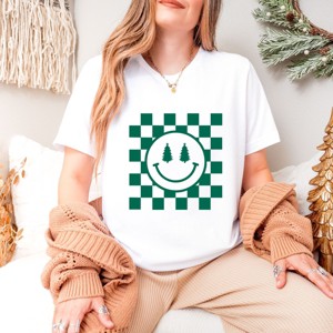 Simply Sage Market Women's Checkered Christmas Smiley Short Sleeve Graphic Tee - 1 of 4