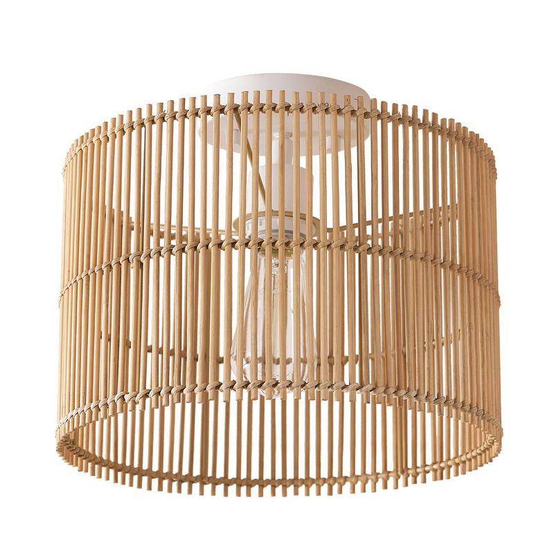 Ocean 1-Light Matte White Flush Mount Ceiling Light with Natural Bamboo Shade - Globe Electric, 1 of 12