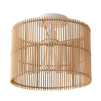 Ocean 1-Light Matte White Flush Mount Ceiling Light with Natural Bamboo Shade - Globe Electric