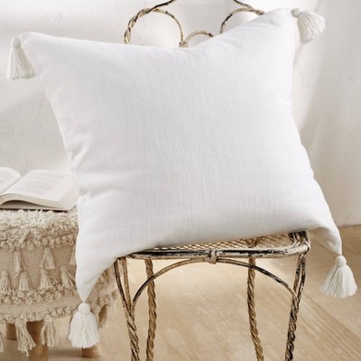 White Cotton Tassel Euro Sham Pillow Cover