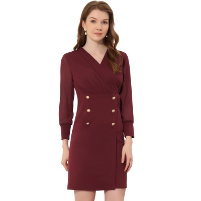 Allegra K Women's Office Mesh Semi-Sheer Sleeve V Neck Mini Dress