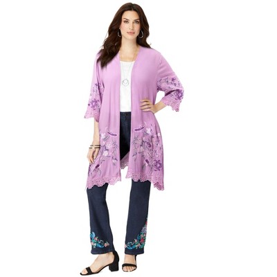 Roaman's Women's Plus Size Floral Embroidered Duster