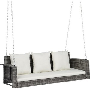 VINGLI Heavy Duty 800 LBS Wicker Hanging Porch Swing with Cushions & Chains, 5FT Outdoor Rattan Swing Bench for Garden, Yard, Lawn (Black) - 1 of 4