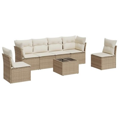 vidaXL 7 Piece Patio Sofa Set with Cushions - Beige and Cream With Table