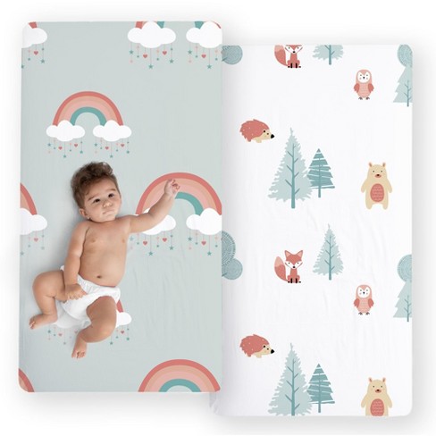 Jumpoff Jo 2pack Set 100 Cotton Crib Sheets Super Soft Breathable Crib Mattress Topper 2 Sheets Woodland Rainbows Target