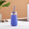 JoyJolt Glass Tumbler with 1 Straws & Non Slip Silicone Sleeve - 20 oz - Purple - 2 of 4