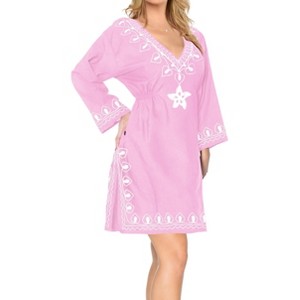 LA LEELA women's Vacation Casual Swim Holiday Beachwear Summer Beach Dress Short Casual Bathing Suit Cover Ups for Women 8-12 Pink, Solid - 1 of 4