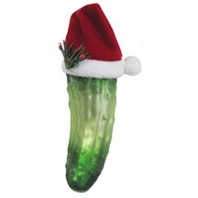 Christmas by Krebs 4.5" Pickle with Santa Hat Glass Christmas Ornament