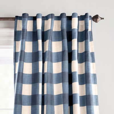 Indigo Buffalo Check Blackout Linen-Blend Window Panel