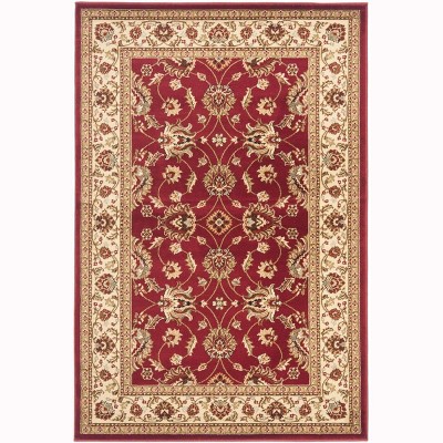 Red and Ivory 4' x 6' Synthetic Safavid Style Area Rug