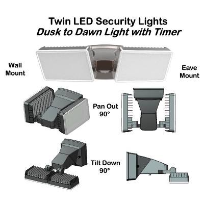 Bronze Dual Head LED Dusk-to-Dawn Security Flood Light
