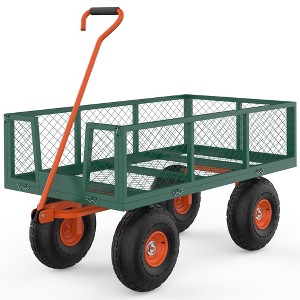 Heavy Duty Steel Garden Cart, Capacity 3 In 1 Pullable Garden Wagon with 13" Wheels, for Gardening Soil, Tools, and Plant Transport - 1 of 4