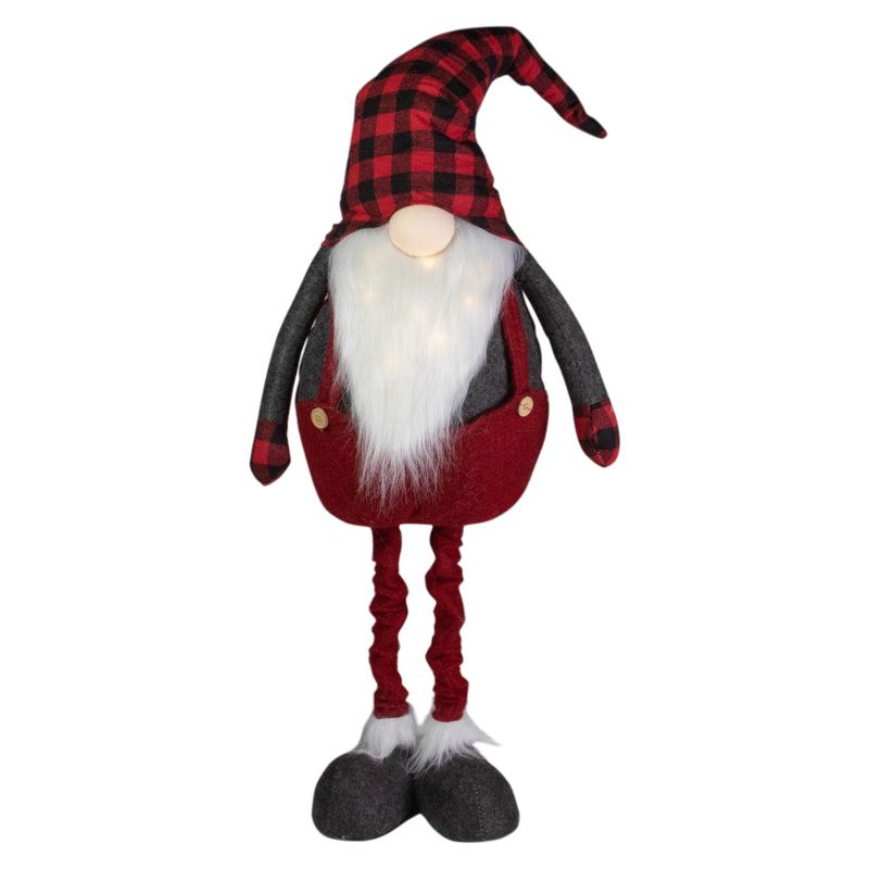 Northlight 41-Inch LED Lighted Red and Black Plaid Extendable Gnome Christmas Figure, 1 of 6