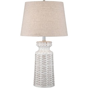 360 Lighting Helene Country Cottage Table Lamp 26" High Cream White Glaze Linen Tan Drum Shade for Bedroom Living Room Bedside Nightstand Office House - 1 of 4