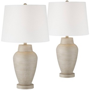 360 Lighting Rupert 24 3/4" High Vase Farmhouse Rustic Traditional Table Lamps Set of 2 Beige Hammered Metal Off-White Shade Living Room Bedroom - 1 of 4