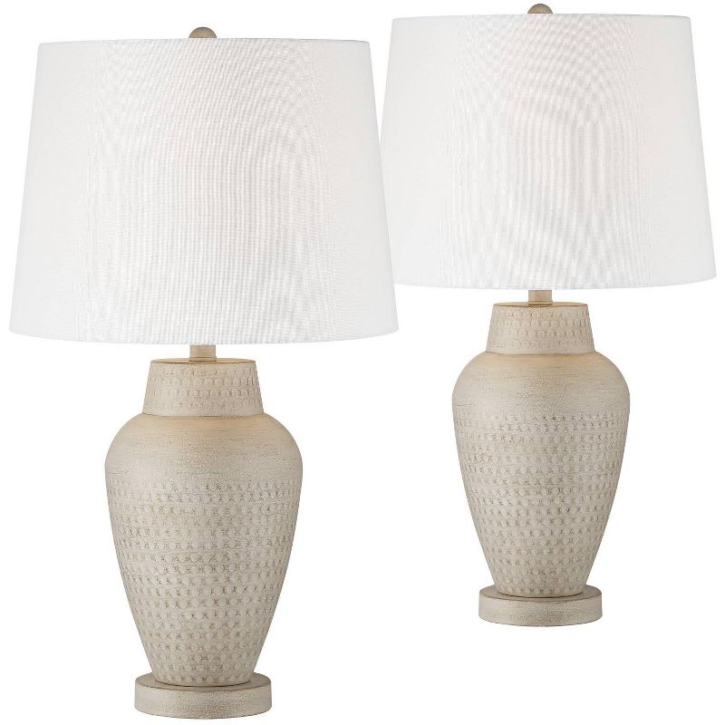 360 Lighting Rupert 24 3/4" High Vase Farmhouse Rustic Traditional Table Lamps Set of 2 Beige Hammered Metal Off-White Shade Living Room Bedroom, 1 of 10