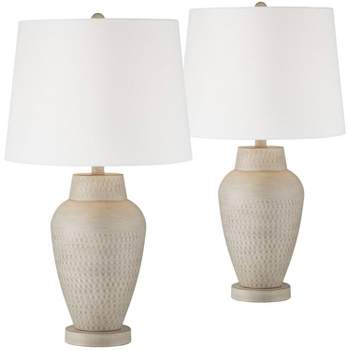 360 Lighting Rupert 24 3/4" High Vase Farmhouse Rustic Traditional Table Lamps Set of 2 Beige Hammered Metal Off-White Shade Living Room Bedroom