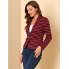 INSPIRE CHIC Women's Notched Collar Long Sleeve Button Front Striped Blazer - 4 of 4