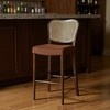 HomeRoots 31" Brown and Natural Fabric Rattan and Solid Wood Bar Height Bar Chair - 2 of 4