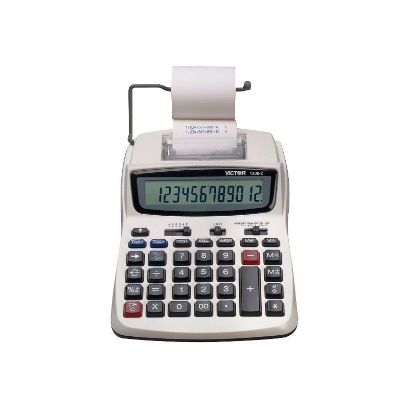 Victor 1208-2 Two-Color Compact Printing Calculator Black/Red Print 2.3 Lines/Sec 12082, 1 of 6