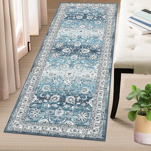 Machine Washable Vintage Rustic Floral Vintage Rug | Non-Slip Soft Low-Pile Carpet | Distressed Oriental Design – Traditional Indoor Floor Cover - 1 of 4