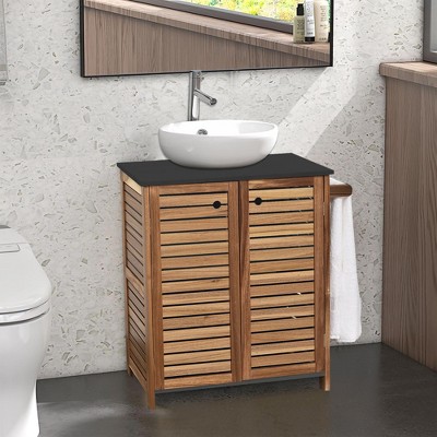 Evideco French Home Goods Wall-Mounted Sink Floor Cabinet Elements Acacia - Gray Wood