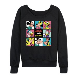 Women's - Disney - Mickey Mouse and Friends Grid Lightweight French Terry Wide Neck Long Sleeve Shirt - 1 of 4