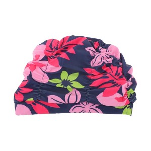 Unique Bargains Polyester Flower Pattern Swim Cap 5.91"x9.25" Navy Blue Red 1 Pc - 1 of 4