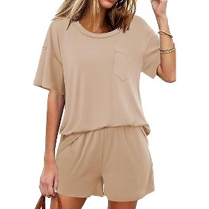 Ekouaer Women's 2 Piece Pajama Sets Short Sleeve Lounge Sets Soft Round Neck Top and Shorts Sleepwear - 1 of 4