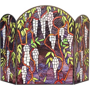 Chloe Lighting Corinth Tiffany-Style Stained Glass Grape Design Fireplace Screen 42" Wide - 1 of 4