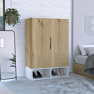 Depot E-Shop Armoire, Double Door Cabinets, Five Shelves, Hanging Rod, Two Open Shelves
