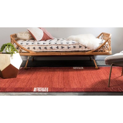 Red Geometric Tufted Washable Rectangular Area Rug