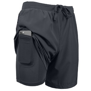 Jump Start Men's 2 in 1 Stretch Active Quick Dry Gym Running Shorts With Liner - 1 of 4