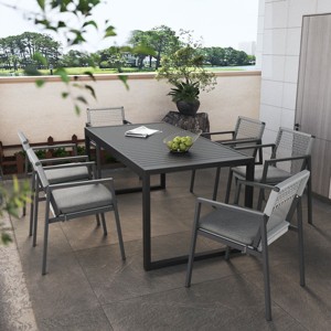 Coolbibila Modern Gray Fabric Upholstered Dining Room Arm Chairs,Woven Rope Back Aluminum Outdoor Patio Dining Furniture for Garden Poolside - 1 of 4
