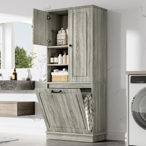 67" Tall Storage Cabinet with 2 Doors, Adjustable Shelves and Large Flip-Out Basket, Bathroom Cabinet for Living Room or Dining Room-Tanpinhause - 1 of 4