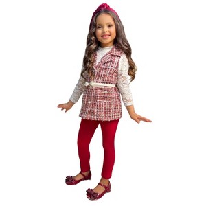Frosty and Chic White Lace Top, Vest, Belt and Legging Set Mia Belle Girls - 1 of 4
