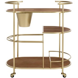 Alora 2 Tier Bar Cart With Bucket - BCT2502A - Brushed Gold/Natural - Safavieh - 1 of 4
