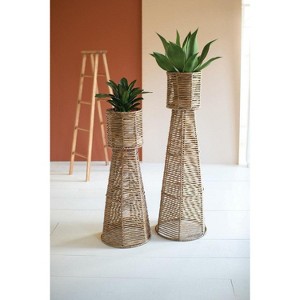 Seagrass and Iron Planter Towers – Set of 2 – 50" and 40" Tall by Kalalou - 1 of 3