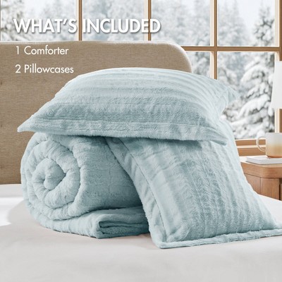 Madison Park Solid Color Faux Fur Ribbed Comforter Set, Elegant Box Quilting Design Luxury Style Bedding Set, Aqua, King/Cal King — фото 7
