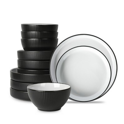 Stone Lain Grace Square Stoneware Dinnerware Set 12 Piece Service for 4 Black