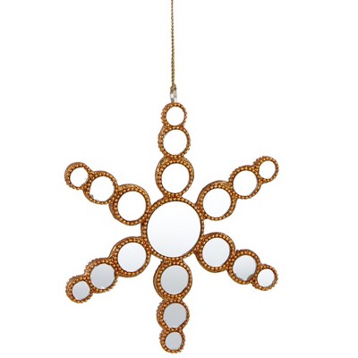 Ganz 6.25" Glamour Time Beaded Mirrored Circles Snowflake Christmas Ornament - Gold