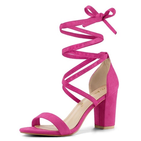 Allegra K Women's Open Toe Lace Up Chunky High Heels Sandals Hot Pink 6 ...