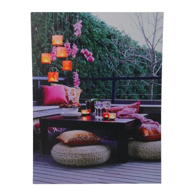 Northlight LED Lighted Pink Orchid and Candle Lantern Patio Party Scene Canvas Wall Art 15.75" x 11.75"