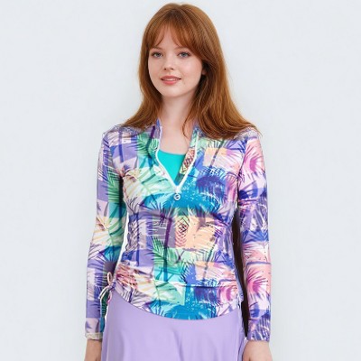 Calypsa Women's Half-Zip Long Sleeve Rash Guard UPF 50+ Nora Swim Top