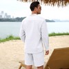 Men's 2 Pieces Cotton Linen Set Casual Long Sleeve Henley Shirts and Shorts Summer Matching Outfits - 4 of 4